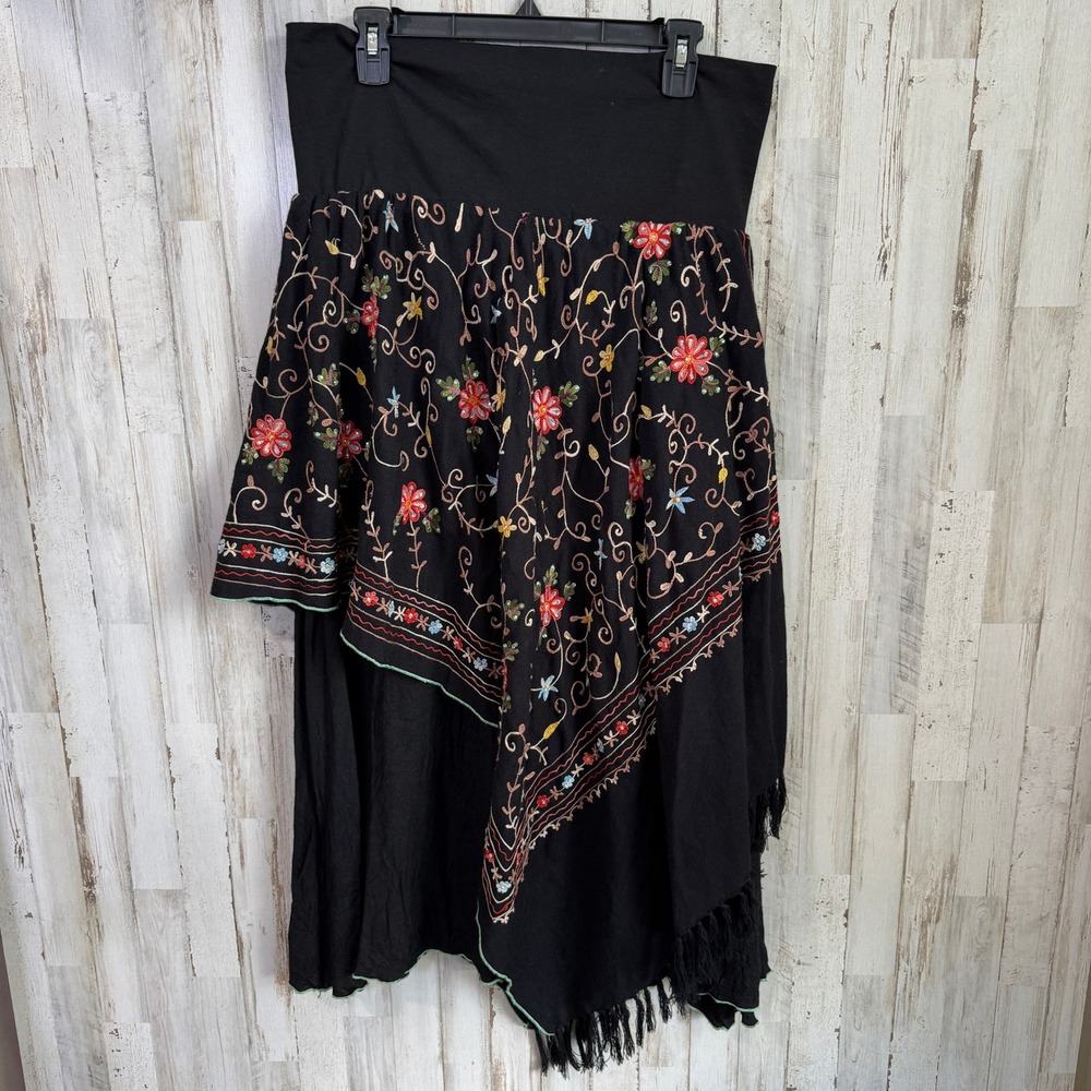 VTG Y2K‎ Soft Surroundings Skirt Women Large Black Floral Embroidered Boho Gypsy